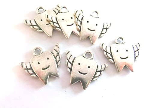10 Anhänger Zahn Charms Engel Fee Farbe antiksilber 20mm Metall Engel #S230