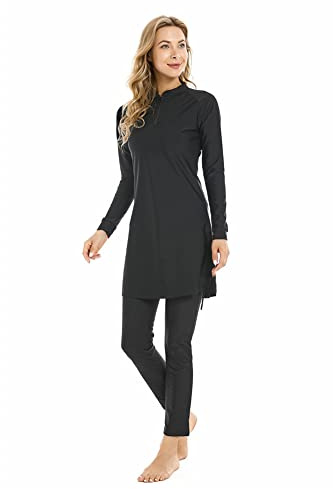 FOKULUNDA Costumi da Bagno Modesti da Donna Hijab Sport Costume da Bagno a Maniche Lunghe 3pcs Burkini Islamico Costume da Bagno(M, FS8)