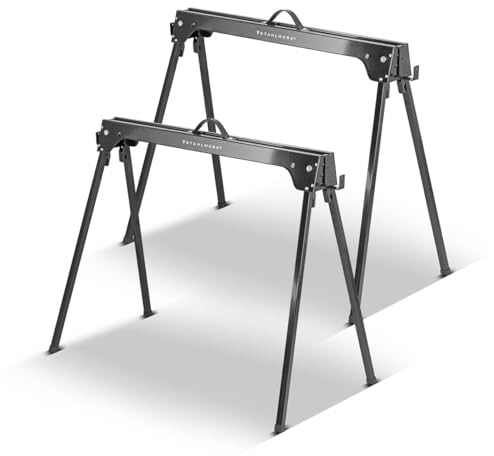 STAHLWERK Sägebock pulverbeschichteter Metall-Arbeitsbock, Universal-Klappbock, Gerüstbock mit einer maximalen Tragkraft von 1000 kg und seitlicher Halterung, SB-740 ST
