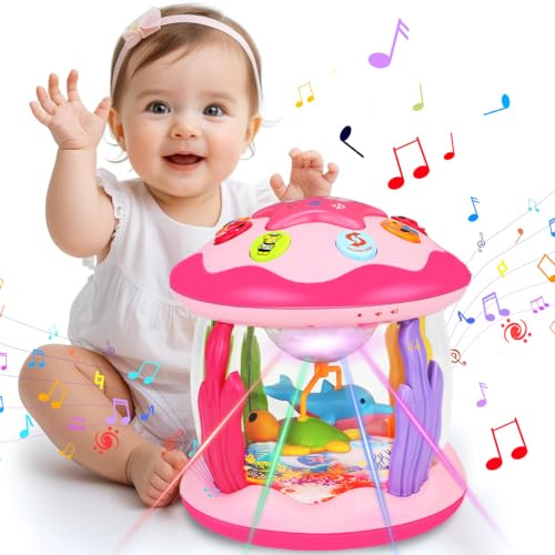 Aboosam Baby Girl Toys 6-12 Months: Babies Ocean Rotating Musical Light Up Tummy Time Toys 0-6 3-6 Months Crawling Learning Infant Aquarium Toy 4 5 6 7 8 9 Month Baby Girl 1 Year Old Birthday Gifts