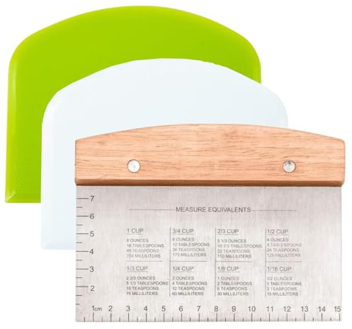 Ultimate Dough Scraper Set – 3-Piece Stainless Steel Bench Scraper Kit with Ergonomic Handle and Measurement Scale – Ideal for Dough, Bread, Pizza, and Cake Cutting