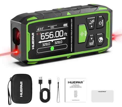 656ft/200M Dual Laser Distance Measuring Tool, Huepar Professional Rechargeable Digital Laser Room Measure Devices, Bilateral Metro Laser Measurement Tool with with Angle Sensor, Magnetic Back