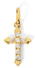 SINGULARU - Charm Penélope. Plata de Ley con acabado en Baño Oro de 18Kt y Circonitas. Colgante con Motivo Cruz y Cierre asa. Joyas para Mujer