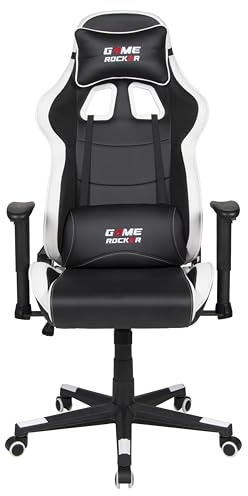 GAME ROCKER Gaming Stuhl G-10 Kunstleder, schwarz/weiß, bis 110 kg belastbar