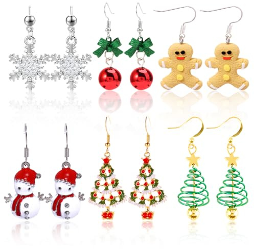 Boucle D'Oreille Noel, 6 Paires Lot Noël Boucles D'Oreille Set, D'Oreilles Pendantes De Noël, Cadeau De Bijoux De Fête De Noël, Ornements Et Cadeaux Pour Les Fêtes De Noël