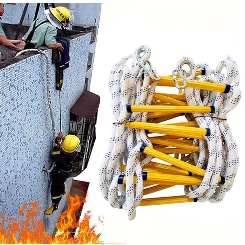 Échelles de Secours 5M avec Mousquetons, Charge Max 450KG -Échelles d'Incendie en Cas d'urgence for Évacuation de Fenêtre, Balcon(2 Etages, 5M)(147FT/45M)