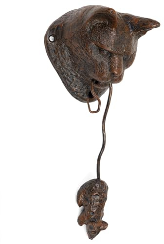 Moritz Heurtoir de porte rustique en fonte en forme de chat avec détails de souris - Décoration vintage pour porte d'entrée et jardin - Heurtoir de porte nostalgique pour l'intérieur et l'extérieur