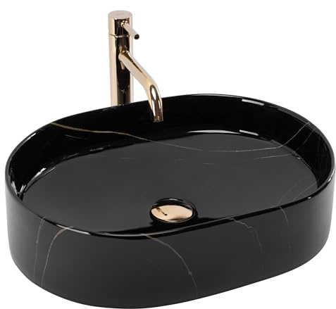 Rea Nadia 50 Black Stone Countertop Washbasin Bathroom 50 x 38 x 14 cm Ceramic (Imitation Stone)