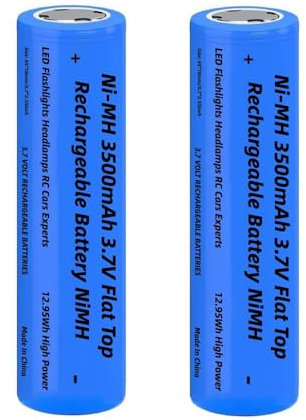 2 Piezas 3.7V Ni-MH Pilas Recargables, NiMH 3500mAh Parte Superior Plana Baterías Recargables para LED Linterna, Cámara, Timbre, Faro, Coches RC, Tamaño:18mm * 65mm / 0.7inch * 2.55inch (Ancho * Alto)