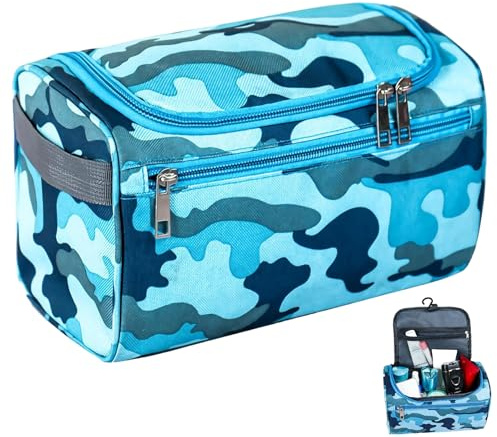 Boys Wash Bag with Camouflage Design – Boys Toiletry Bag for Travel and Sports, Durable & Waterproof Kids Wash Bag with Handle and Zipper for School, Gym or Holidays
