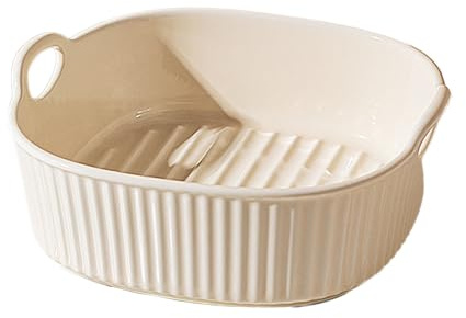 Fuente para horno de cerámica, cazuela para freidora de aire caliente, cazuelas cuadradas, molde redondo esmaltado multicolor, moldes con asas para freidora para lasaña, patatas fritas, sopa (blanco