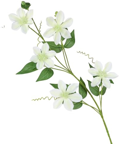JinweiS 2 flores artificiales de clemátide de 5 cabezas para arreglos florales de boda, decoración de fiestas, accesorios para el hogar o decoración de San Valentín para él y ella, color blanco