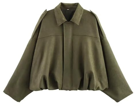 Women's Bomber Jacket Pilot Bomber Jackets Long Sleeve Oversized Streetwear - Faux Suede, Batwing Sleeves, Full Zipper & Buckle Closure