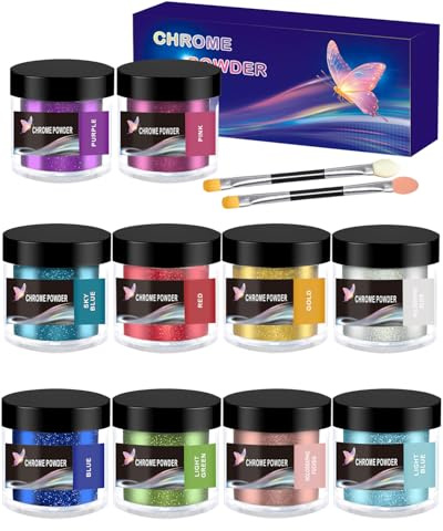 Luckymica Polvere Cromo 10 Colori – Pigmento Effetto Specchio Metallico, Polvere Olografica per Unghie, Resina Epossidica, Bicchieri, Slime e Artigianato