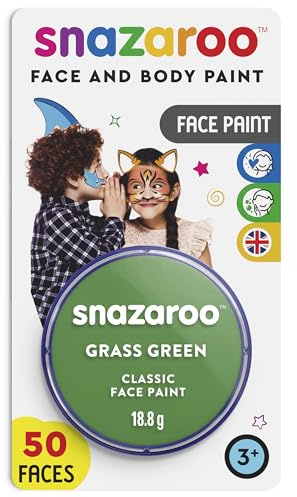 Snazaroo Classic Face and Body Paint for Kids and Adults, Blister Grass Green Colour, Water Based, Easily Washable, Non-Toxic, Makeup, Body Painting for Parties, for Ages 3+