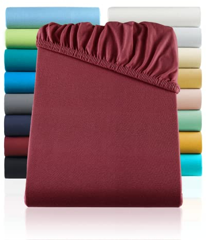 SHC by BaSaTex Jersey Kinder Spannbettlaken Bettlaken 2er Pack | Spannbetttuch Spannleintuch für Kinderbett und Babybett aus 100% Baumwolle | 70x140 Farbe Bordeaux - Rot