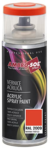 Ambro-Sol V4002009 Smalto Acrilico Multiuso, Vernice Brillante per Interni ed Esterni, Adatto per Qualsiasi Tipo di Materiale, Bomboletta Spray in Banda Stagnata Riciclabile 400 ml, Arancio Traffico