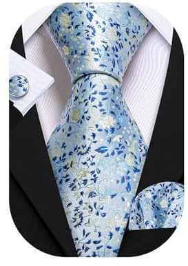 Barry.Wang Flower Ties for Men Handkerchief Cufflinks Set Wedding Necktie Set Party