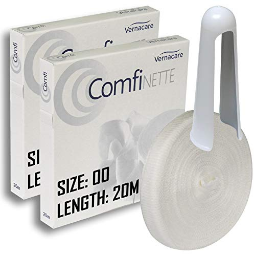 Comfinette Size '00' Tubular Viscose Stockinette Bandage - Unstretched (Flat Diameter Width) 1.2cm - Ideal for Toes - 40m Length (2 Boxes) + Applicator