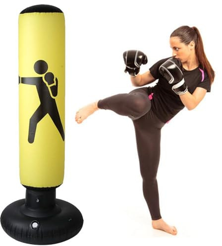 Aufblasbarer Boxsack, Aufblasbarer Stehender Boxsack, PVC 160 cm Fitness Hit Sandsack Erwachsene Kinder inblasbare Säulen Tumbler Stanzsack für Erwachsene und Kinder Indoor Outdoor(gelb)