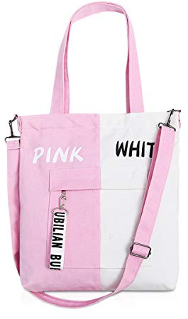NICOLE & DORIS Damduk/manchestertygkasse stor shoppinghandväska axel cross-body A4 laptopväska för flickor skola avslappnade chic-väskor, - Rosa-white - Large