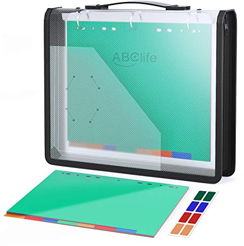 ABC life Ringbuch (PP, DIN A4) Ringbuchmappe Zipper Binder mit 8 einführbaren Kunststoffteilern, 3 Ringe Transparenter Ringbuchordner, Dokumenten-Mappe optimaler Einsatz in Büro, Schule, Schwarze