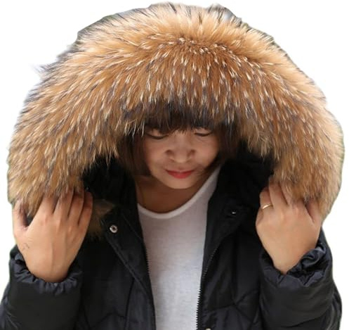 Col en Fourrure pour Femme - Écharpe Chaude Raton Laveur, Bavoirs Pull Bonnet Unisexe, Longueur 60 cm - Largeur 16 cm