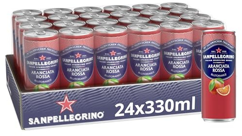 San Pellegrino Aranciata Rossa Orangen-Blutorangen-Limonade mit 10% Orangensaft und 5% Blutorangensaft (aus Konzentraten) 24er Pack (24 x 330ml) Einweg-Dosen