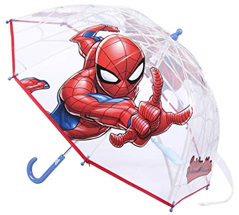 Parapluie Transparent Garçon Spiderman,Ouverture Manuelle avec Mécanisme Anti-Vent et Protection aux Baleines Plus Sécurité,Licence Officielle Marvel
