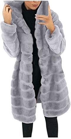 LOIJMK Veste en fausse fourrure pour femme - Manteau d'hiver - Manteau chaud avec capuche en fourrure synthétique - Veste longue en fourrure - Automne - Hiver - Veste de montagne - Softshell