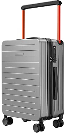 British Traveller Handgepäck Koffer Trolleys Reisekoffer 100% PC Hartschale mit 8 Spinnerräder Rollkoffer 57.7 * 37.8 * 23cm Hartschalenkoffer TSA-Schloss Suitcase Neu Grau
