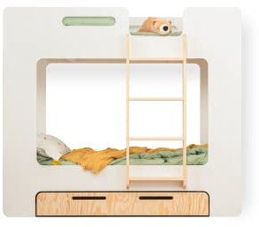 SMARTWOOD Kinderbett Mimi DP - Leiter Rechts Etagenbett 100x200 mit Lattenrost und Rausfallschutz - Kinderbett mit schubladen - Montessori Bett mit Rausfallschutz und Lattenrost - Weiß 100x200cm