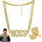 SoundZero 2 Stück Hip Hop Rapper Accessories, Dollar Zeichen Halskette Set, Gold Ketten Herren Karneval, Hip Hop Kostüm Goldkette, Verstellbare Länge, Dollar Ring, Für Unisex, Fasching, Party(Gold)