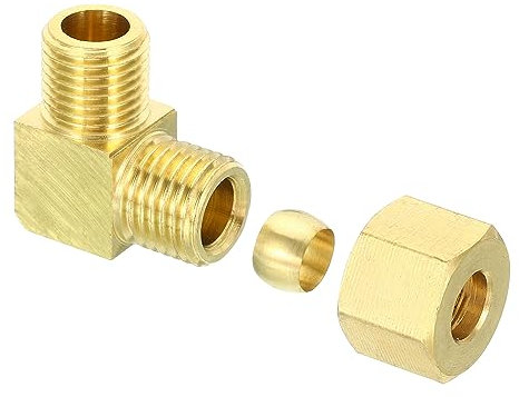 PATIKIL G1/4 x 8mm Latón Compresión Tubo Montaje, 90 Grados Codo Tubería Tubo Montaje para Plomería, Manguera Conector