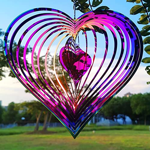 Wind Spinner for Yard and Garden Wind Sculpture Outdoor Metal Large Hanging Art Decor 3D Garden Yard Balcony Decor (Colorful Heart)
