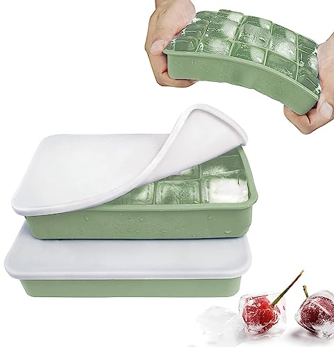 Lot de 2 Bac a Glacon Silicone Empilable, Bac a Glacons Moule avec Couvercle Bebe Certifié LFGB et sans BPA, Bacs à Glaçons Carrés Faciles à Retirer