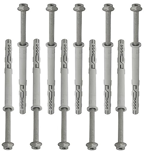 AERZETIX - C67149 - Lot de 10 Chevilles en Plastique Ø12x140 mm à collerette + 10 vis Ø8x150 mm autotaraudeuses à collerette à tête hexagonale Empreinte étoile TX40 - béton Brique perçage Fixation