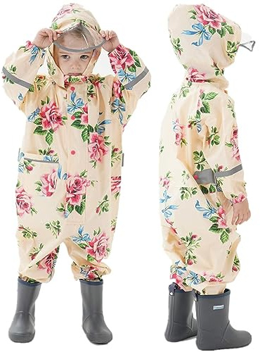 Enfant Imperméable, Combinaison de Pluie Garçon Fille Imperméables pour Enfants Garçons Filles Poncho de Pluie Léger Vestes de Pluie Dessin Animé Mignon Réutilisable Vêtements de pluie