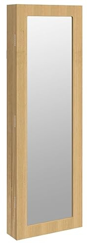 vidaXL Schmuckschrank mit Spiegel Wandmontage, Spiegelschrank mit Haken Bügeln Ablagen, Wandschrank mit 1 abschließbarer Tür 2 Schlüsseln, Hängeschrank Schmuckaufbewahrung