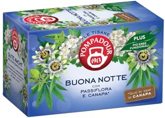 Pompadour® | God natt Örtte | Aromatiska örter med melissa, citrongräs, hagtorn - 18 filter (39,6 gr) | Sömn örtte utan koffein