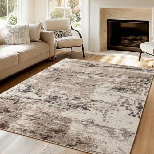VK·LIVING Teppich Wohnzimmer 160X230CM Schlafzimmer Groß Teppiche Moderne Abstract Verwischt Mittlerer Stapel Dicher Carpet Anti-Rutsch Teppich Gelb-braun