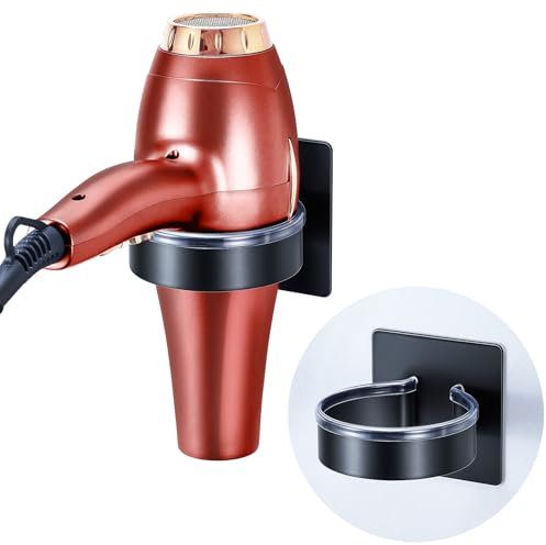 Stainless Steel Hair Dryer Holder, Wall Mount Holder Station for Hair Dryer Storage - Black