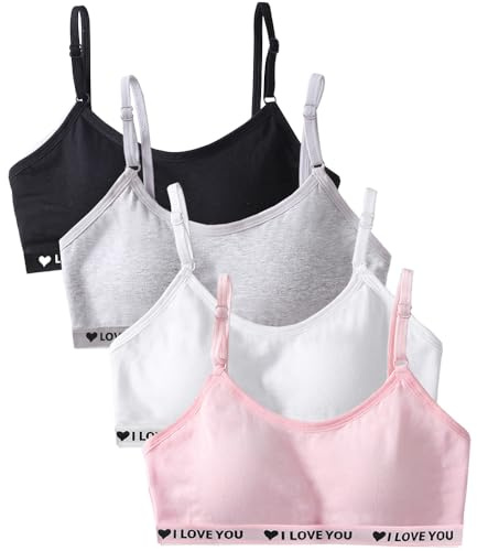 Bysion Reggiseni Sportivi in Cotone per Ragazze Sportivo Intimo da Allenamento Senza Cuciture con Fisso Torace Imbottito e Regolabili Spallacci per 12-16 Anni