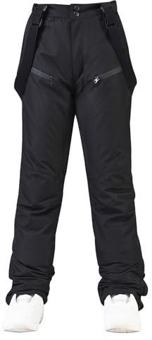 HOUZONIY Skihose für Damen, Thermo Snowboardhose, Outdoorhose für Damen, Verstellbarer Bund, mit abnehmbaren Hosenträgern, Skibekleidung(Schwarz L)