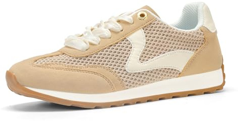 LUCKY STEP Zapatillas Mujer Moda - Tendencia Tenis, Neutras & Estilosas, Retro Trainers, Casual para Correr y Caminar (Marrón Claro, 10US-41EU-8UK)