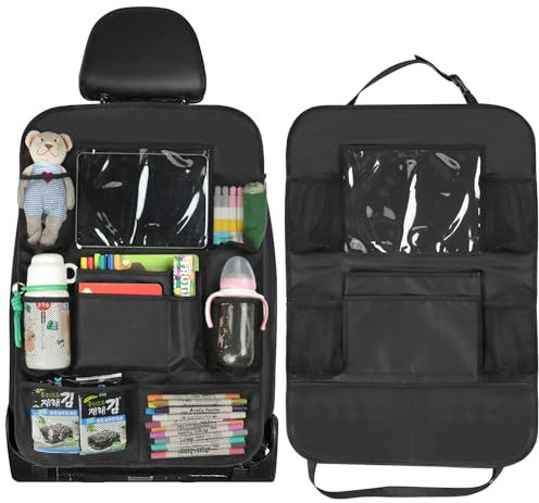 HDRNT Rückenlehnenschutz Auto kinder,Wasserdichter Rücksitzschutz,Organizer Rücksitz kinder,Organizer,600D Oxford Stoff Autositzschoner Rückenlehne, Schwarz(1 Stück)