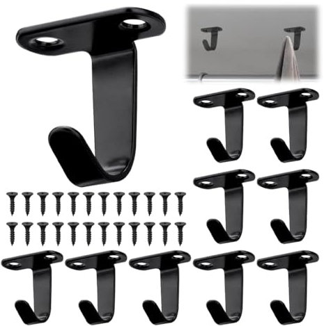 LONZIKP Lot de 10 Crochets de Plafond en Acier Inoxydable, Crochets à Vis avec 24 Vis, Supports Muraux pour Suspension de Vêtements, Plantes, Nichoirs, Lanternes (Noir)