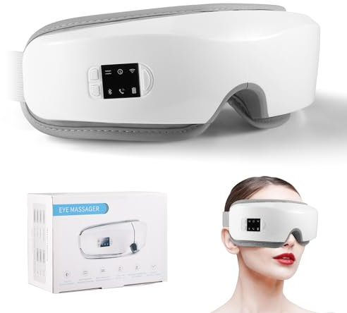 4D Eye Massager with Heat, Heated Mask Massager with Bluetooth Music, Wireless Rechargeable Care Device for Relieve Puffy, Dry Eyes, Dark Circles and Eye Strain, Gifts for Women Men