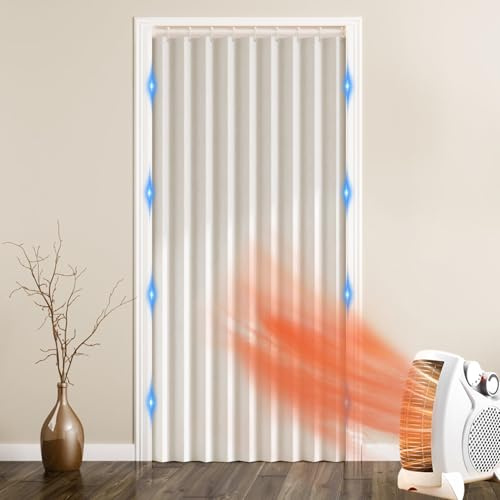 Haoyunll Türvorhang Blickdicht, Faltbarer Magnetischer für die Küche, Unsichtbare Innenvorhänge für Türen und Fenster, Schränke und Raumteiler, 220 g/m², 1 Stück, Weiß, 80x180cm