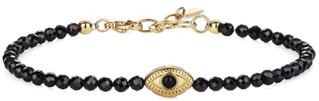 COAI Pulsera Para Mujer de Piedras Naturales con Dije de Ojo Turco, Pulsera para Mujer con Cuentas de Turmalina Negra y Amuleto Mal de Ojo